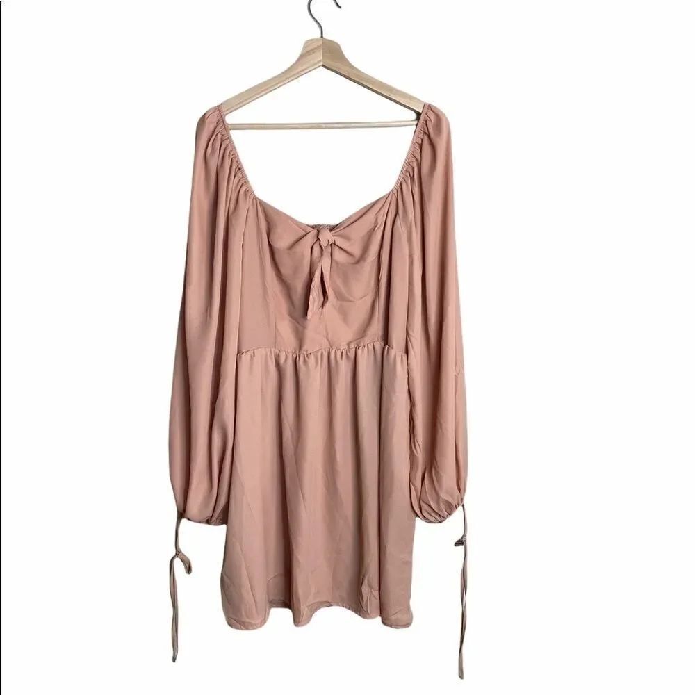 Misguided long sleeve tie front mini dress NWT Barbiecore